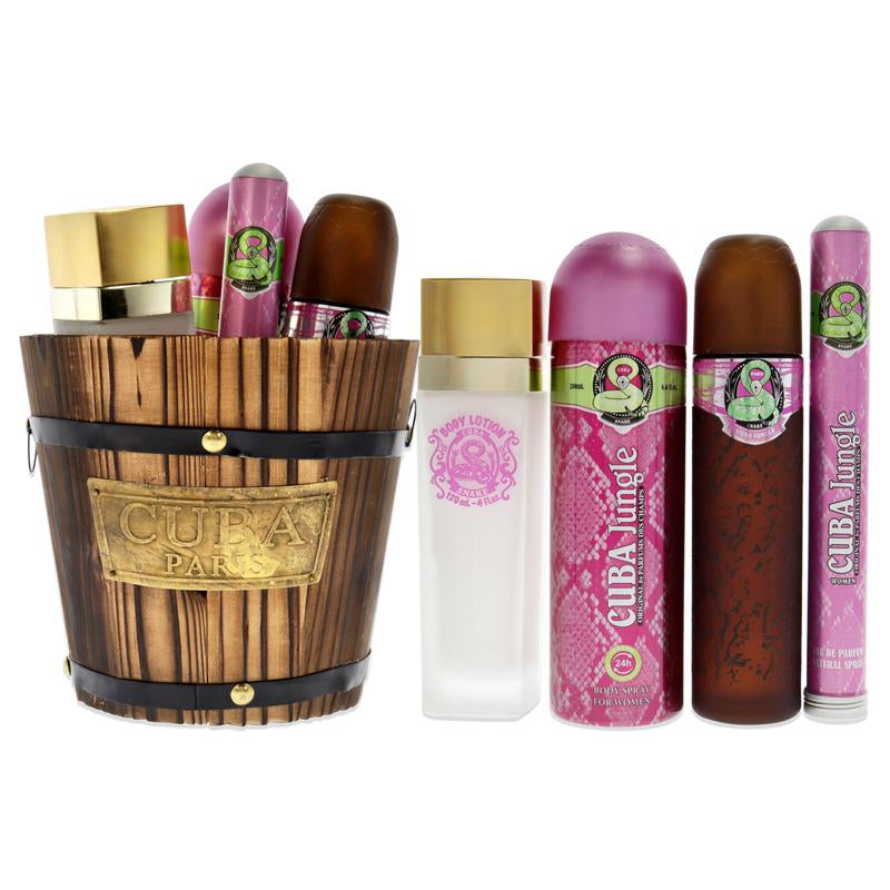 Cuba Cuba Jungle Snake for Women 4 Pc Gift Set 3.3Oz EDP Spray, 1.7Oz EDP Spray, 6.6Oz Body Spray, 4Oz Body Lotion Lovers Fragrance Bundle