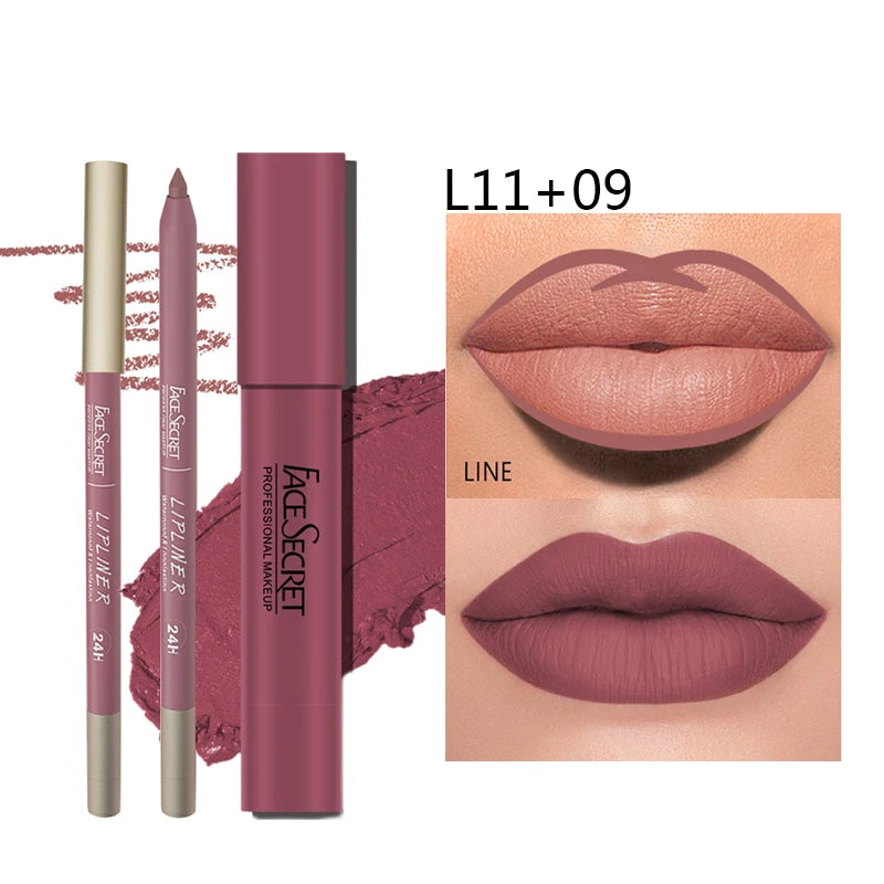 Set di matite e rossetti opachi, trucco labbra impermeabile e duraturo, resa cromatica morbida opaca, cosmetici per il trucco da donna
