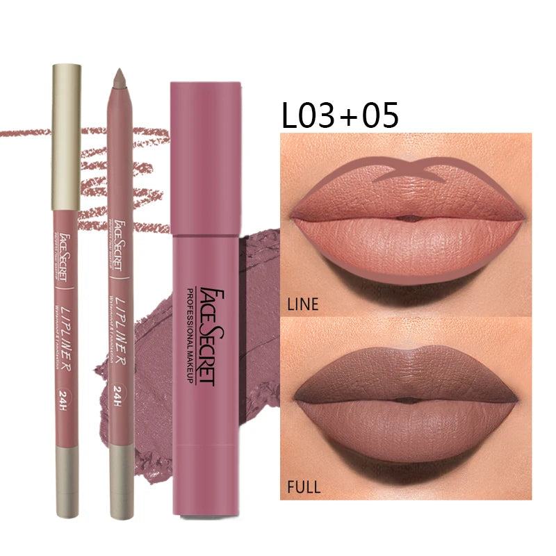 Set di matite e rossetti opachi, trucco labbra impermeabile e duraturo, resa cromatica morbida opaca, cosmetici per il trucco da donna