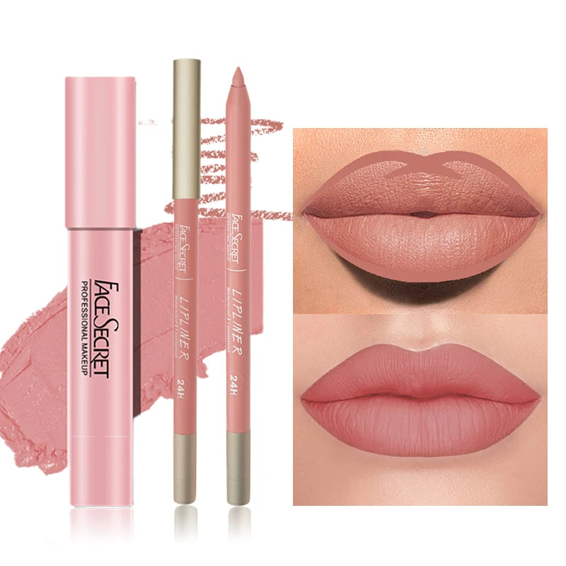 Set di matite e rossetti opachi, trucco labbra impermeabile e duraturo, resa cromatica morbida opaca, cosmetici per il trucco da donna