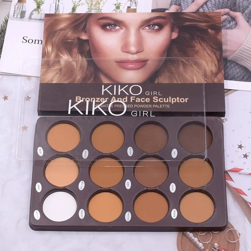 NUOVA tavolozza per trucco con rifinitura opaca a 12 colori fondotinta per trucco di base per il viso bianco marrone cosmetico femminile duraturo naturale resistente all'acqua