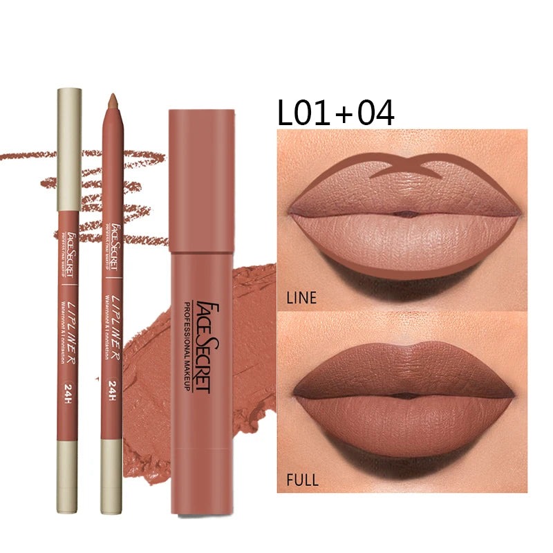 Set di matite e rossetti opachi, trucco labbra impermeabile e duraturo, resa cromatica morbida opaca, cosmetici per il trucco da donna