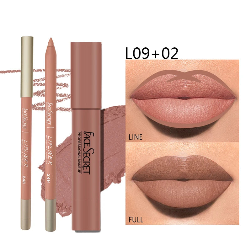 Set di matite e rossetti opachi, trucco labbra impermeabile e duraturo, resa cromatica morbida opaca, cosmetici per il trucco da donna