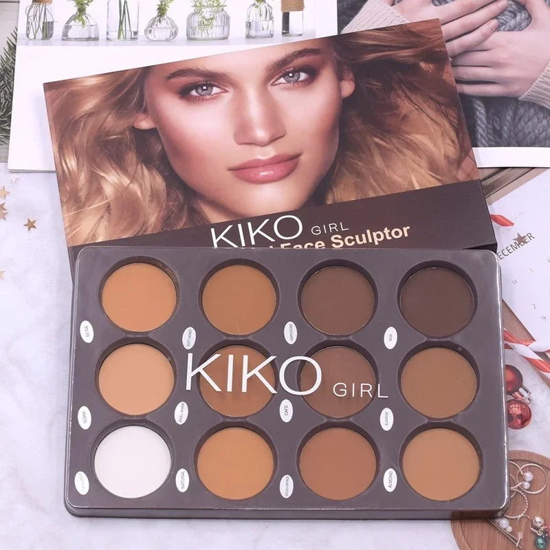 NUOVA tavolozza per trucco con rifinitura opaca a 12 colori fondotinta per trucco di base per il viso bianco marrone cosmetico femminile duraturo naturale resistente all'acqua