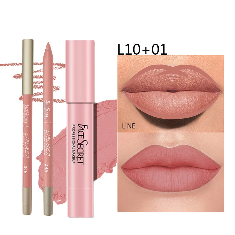 Set di matite e rossetti opachi, trucco labbra impermeabile e duraturo, resa cromatica morbida opaca, cosmetici per il trucco da donna