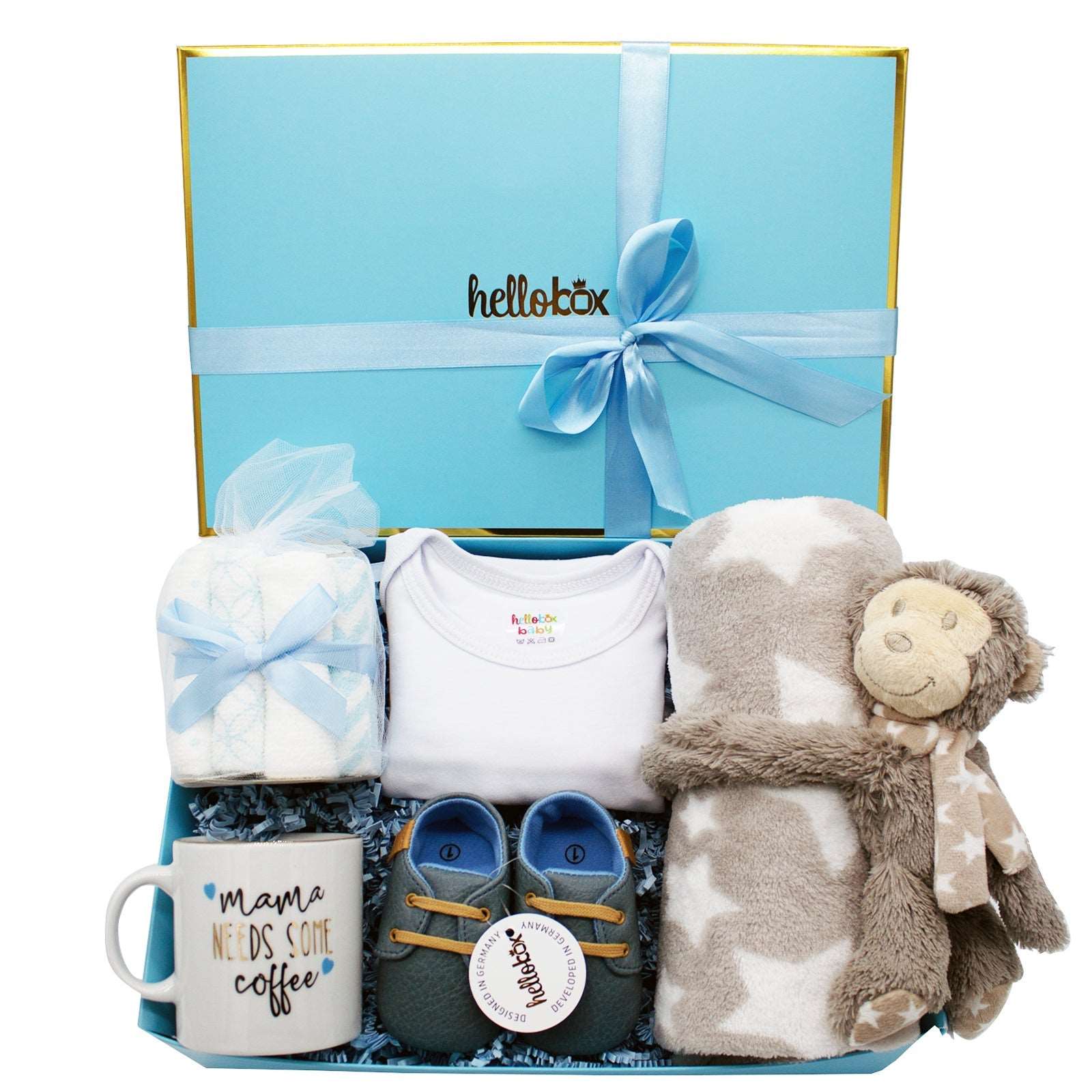 Hellobox gifts for newborns with baby blanket, plush toy