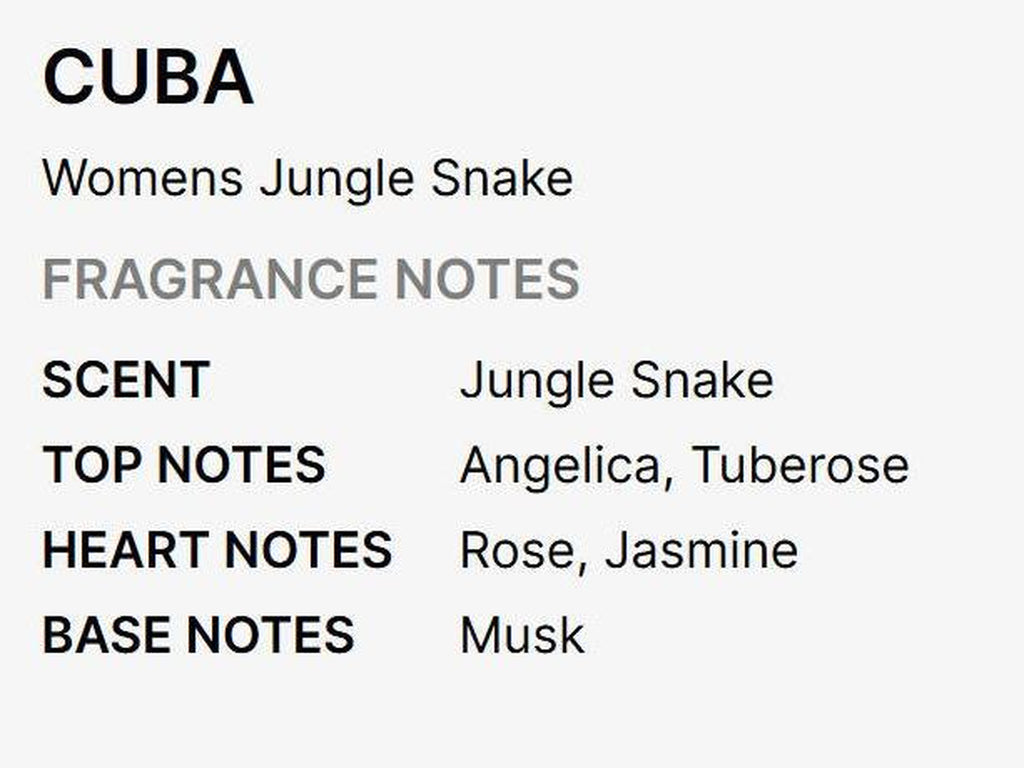 Cuba Cuba Jungle Snake for Women 4 Pc Gift Set 3.3Oz EDP Spray, 1.7Oz EDP Spray, 6.6Oz Body Spray, 4Oz Body Lotion Lovers Fragrance Bundle