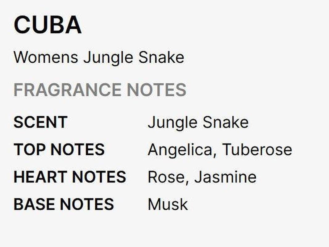 Cuba Cuba Jungle Snake for Women 4 Pc Gift Set 3.3Oz EDP Spray, 1.7Oz EDP Spray, 6.6Oz Body Spray, 4Oz Body Lotion Lovers Fragrance Bundle