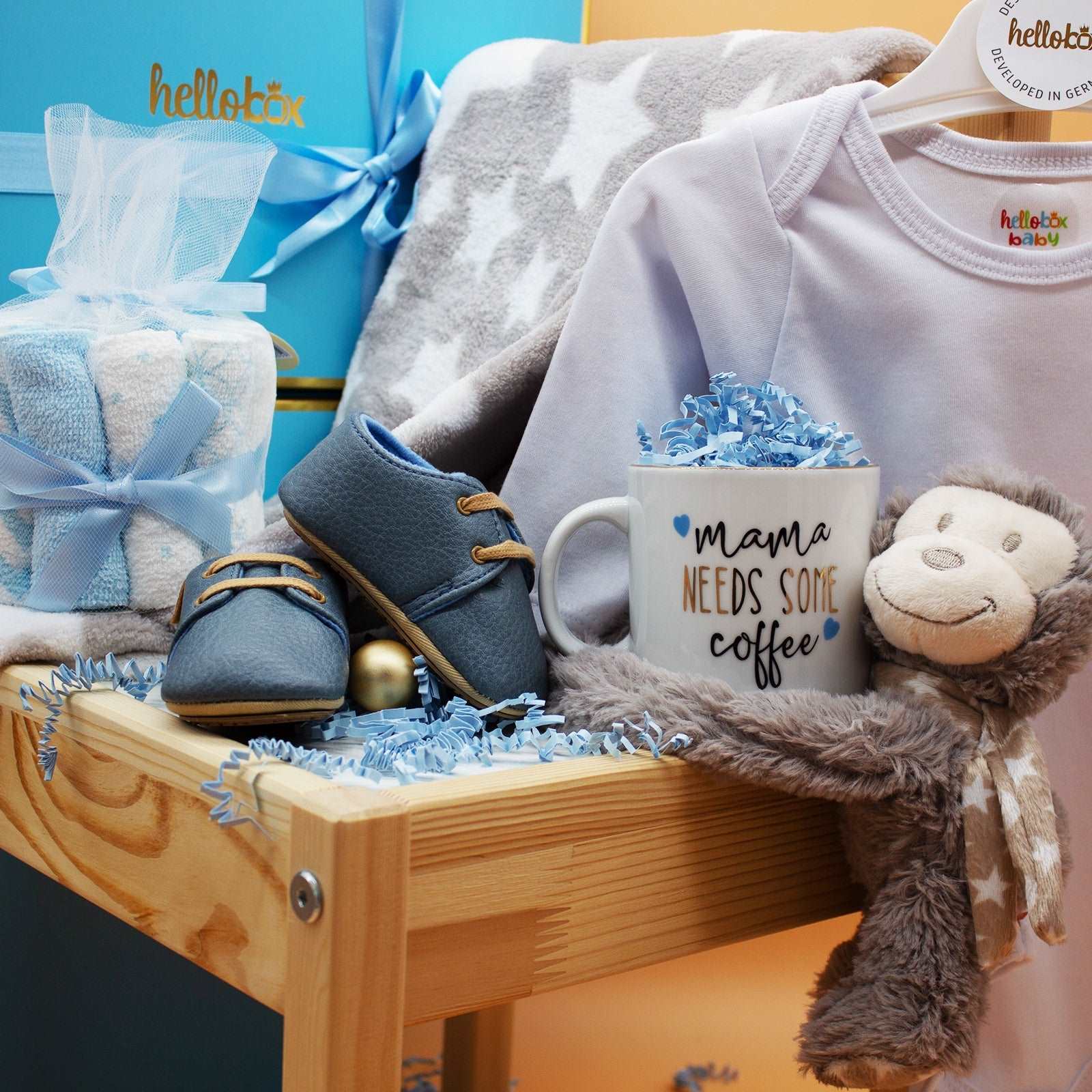 Hellobox gifts for newborns with baby blanket, plush toy