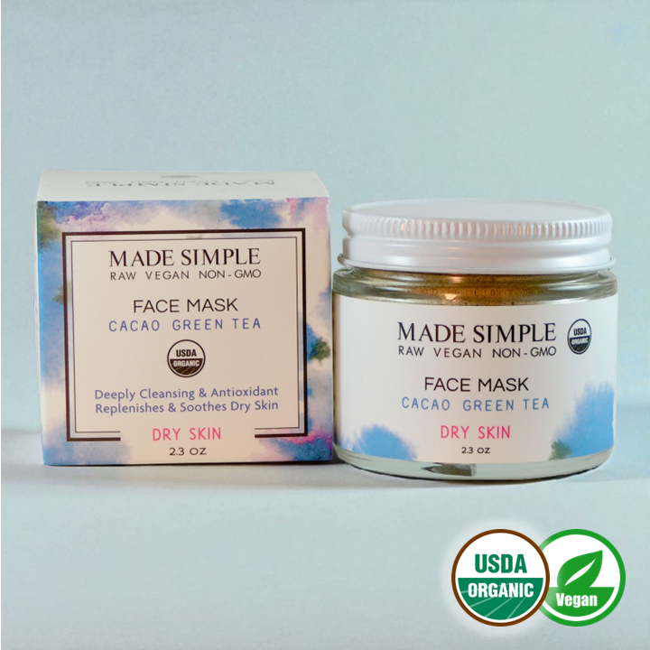 Cacao Green Tea Face Mask for Dry Skin - Certified Organic, Vegan & Cruelty-free-0
