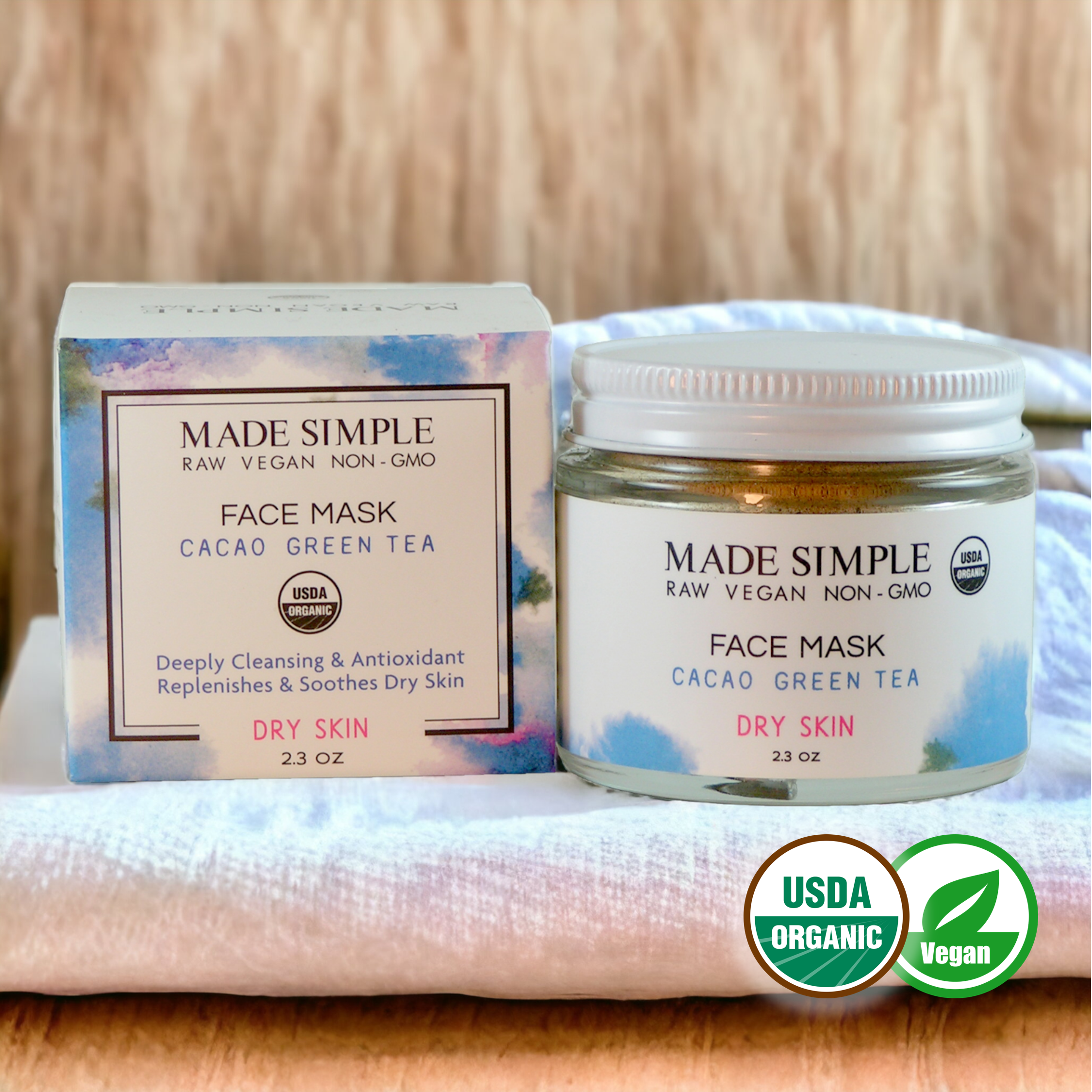 Cacao Green Tea Face Mask for Dry Skin - Certified Organic, Vegan & Cruelty-free-1